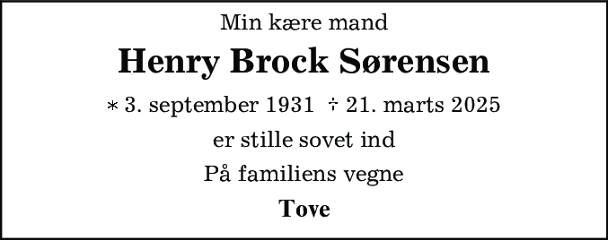 Dødsannonce for Henry Brock Sørensen