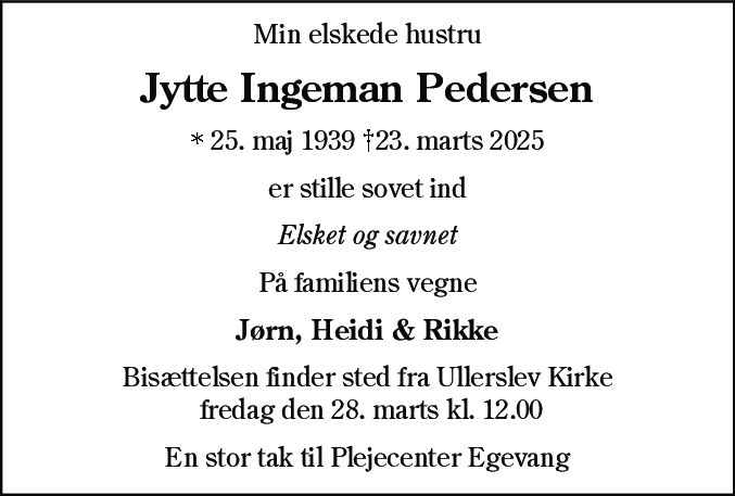 Dødsannonce for Jytte Pedersen