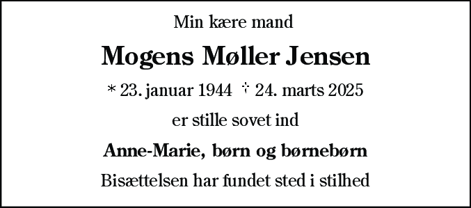 Dødsannonce for Mogens Møller Jensen