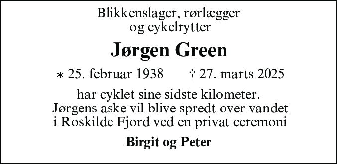 Dødsannonce for Jørgen Green