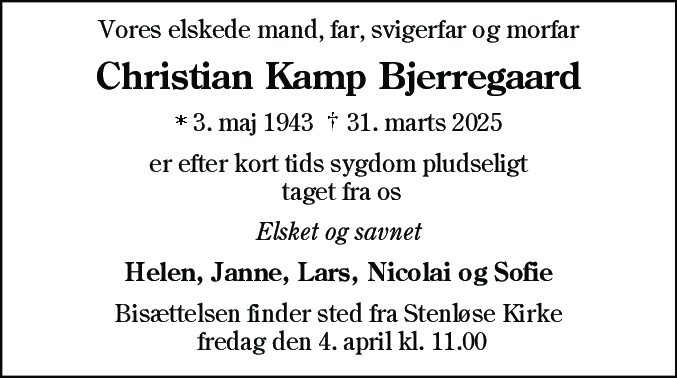 Dødsannonce for Christian Kamp Bjerregaard
