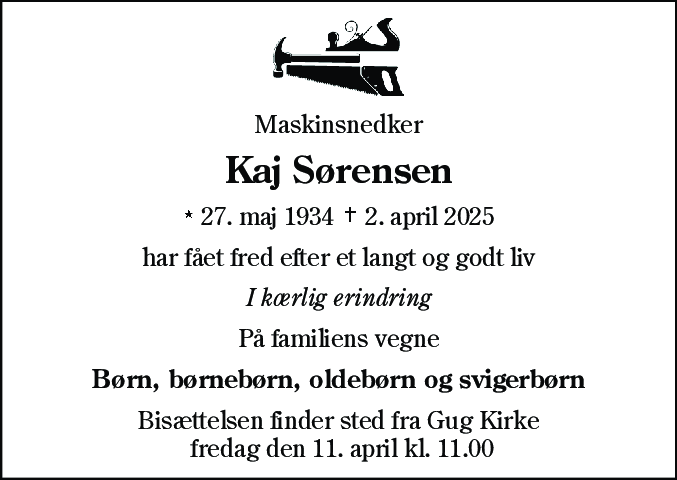 Dødsannonce for Kaj Sørensen