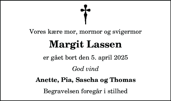 Dødsannonce for Margit Bruun Lassen