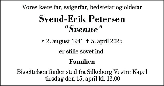 Dødsannonce for Svend-Erik Petersen