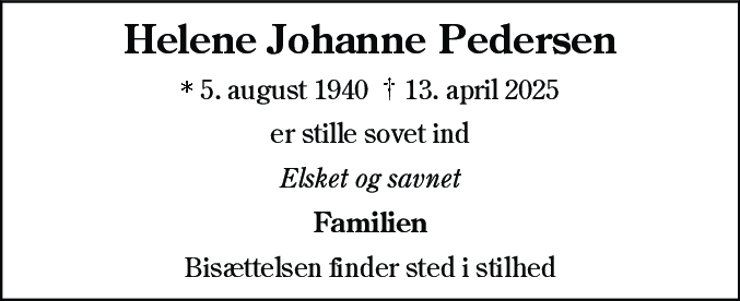 Dødsannonce for Helene Johanne Pedersen