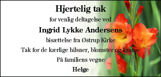 Dødsannonce for Ingrid Lykke Andersen