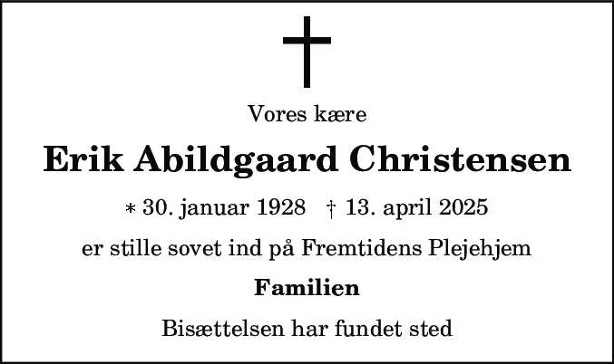 Dødsannonce for Erik Abildgaard Christensen