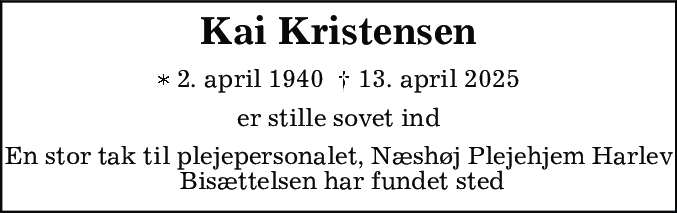 Dødsannonce for Kai Kristensen