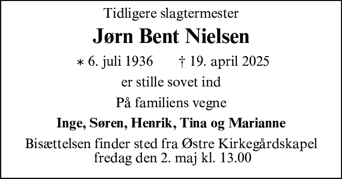 Dødsannonce for Jørn Bent Nielsen