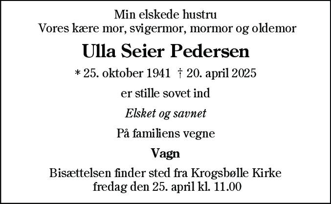 Dødsannonce for Ulla Seier Pedersen