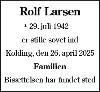 Dødsannonce for Rolf Larsen