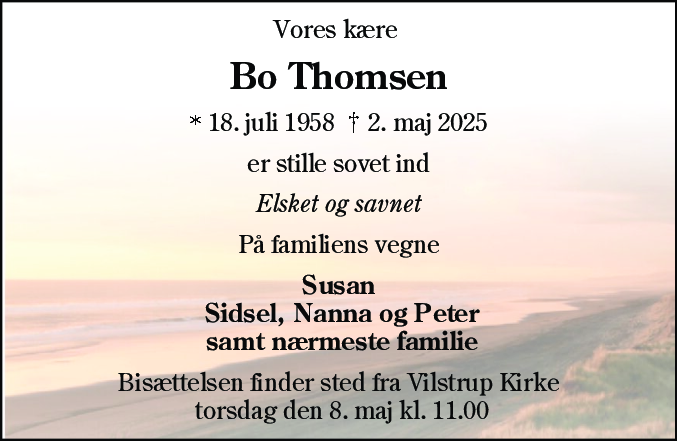 Dødsannonce for Bo Thomsen