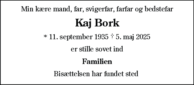 Dødsannonce for Kaj Bork