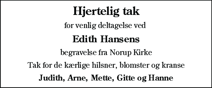 Dødsannonce for Edith Elfrida Hansen