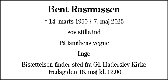 Dødsannonce for Bent Rasmussen