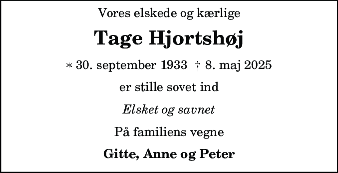 Dødsannonce for Tage Hjortshøj