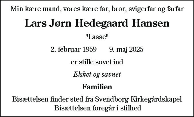 Dødsannonce for Lars Jørn Hedegaard Hansen