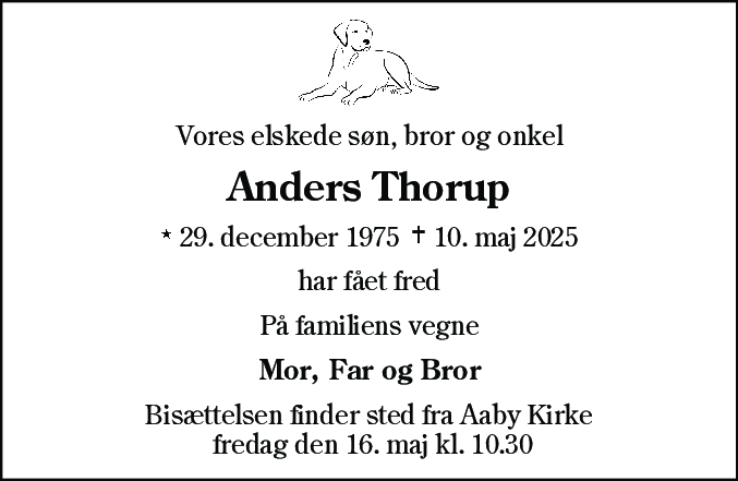 Dødsannonce for Anders Thorup