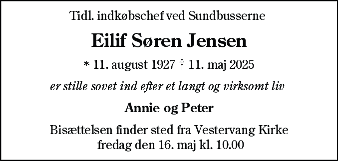 Dødsannonce for Eilif Søren Jensen