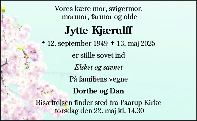 Dødsannonce for Jytte Kjærulff