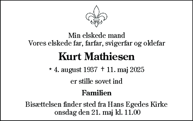 Dødsannonce for Kurt Mathiesen