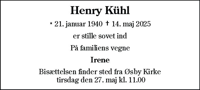 Dødsannonce for Henry Kühl