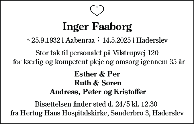 Dødsannonce for Inger Faaborg