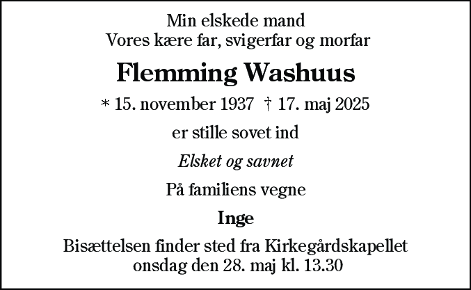 Dødsannonce for Flemming Washuus