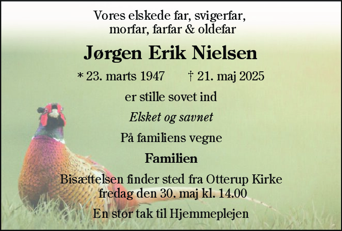 Dødsannonce for Jørgen Erik Nielsen