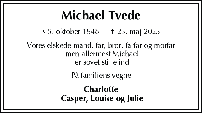 Dødsannonce for Michael Tvede