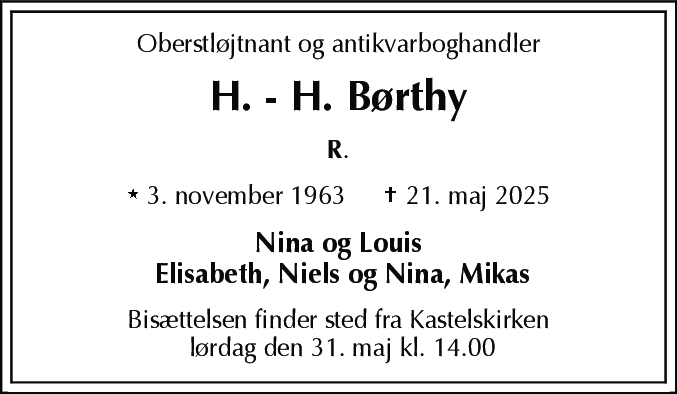 Dødsannonce for Hans-Henrik Børthy