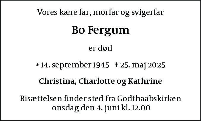 Dødsannonce for Bo Fergum