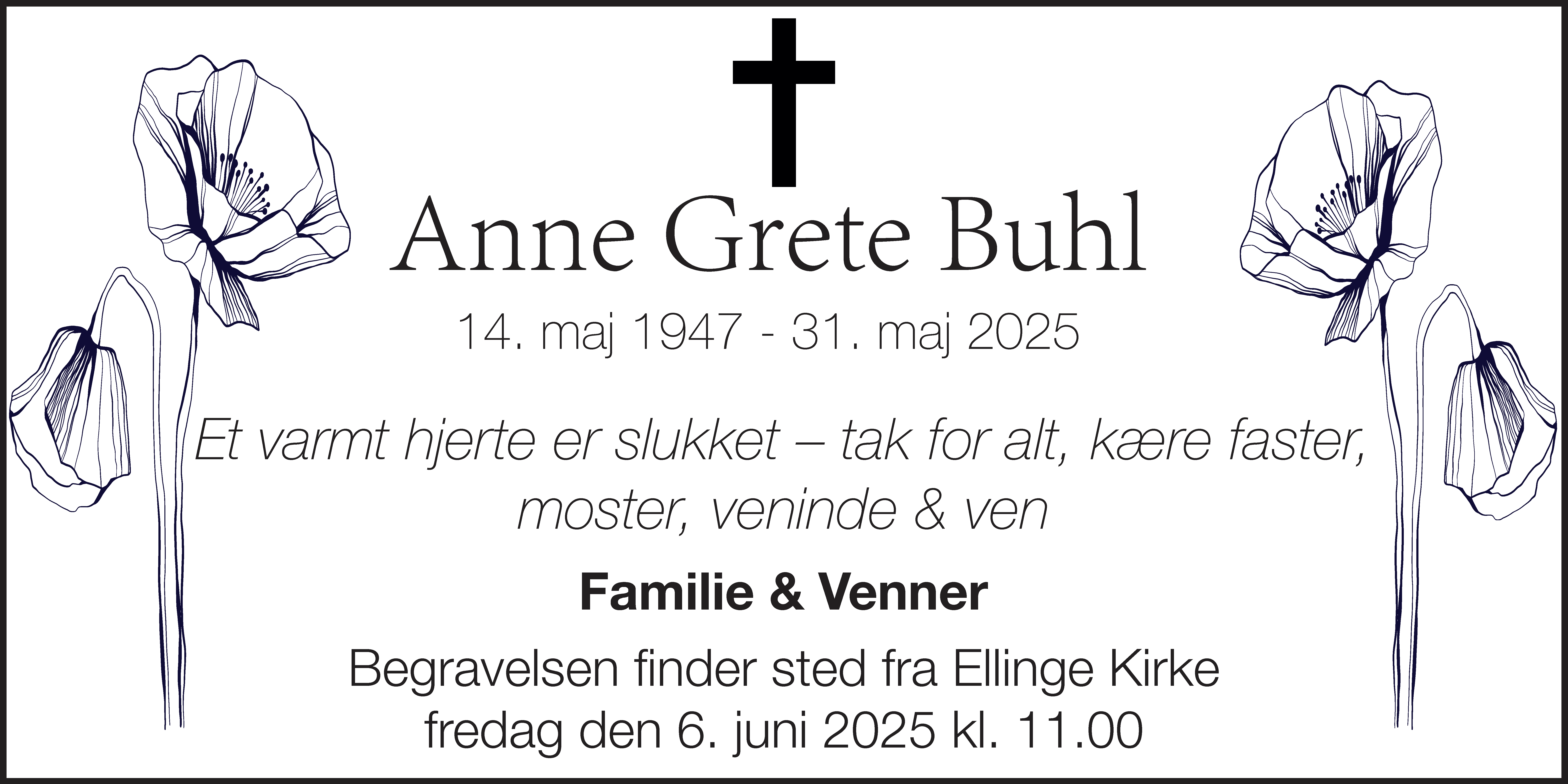 Dødsannonce for Anne Grete Buhl