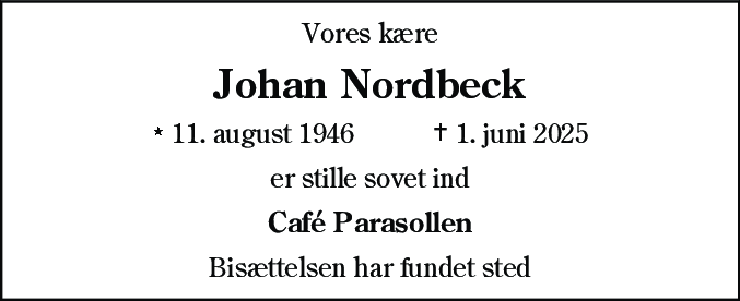 Dødsannonce for Johan Nordbeck