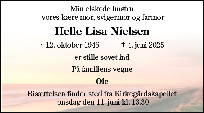 Dødsannonce for Helle Lisa Nielsen