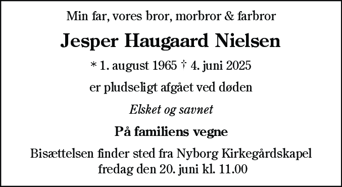 Dødsannonce for Jesper Haugaard Nielsen