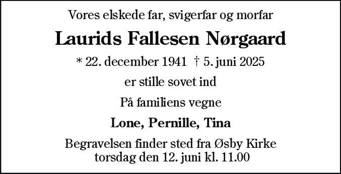 Dødsannonce for Laurids Fallesen Nørgaard