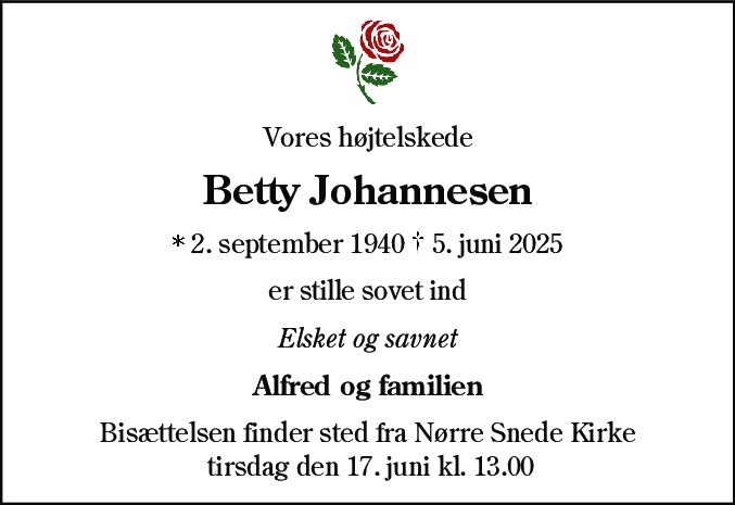 Dødsannonce for Betty Johannesen