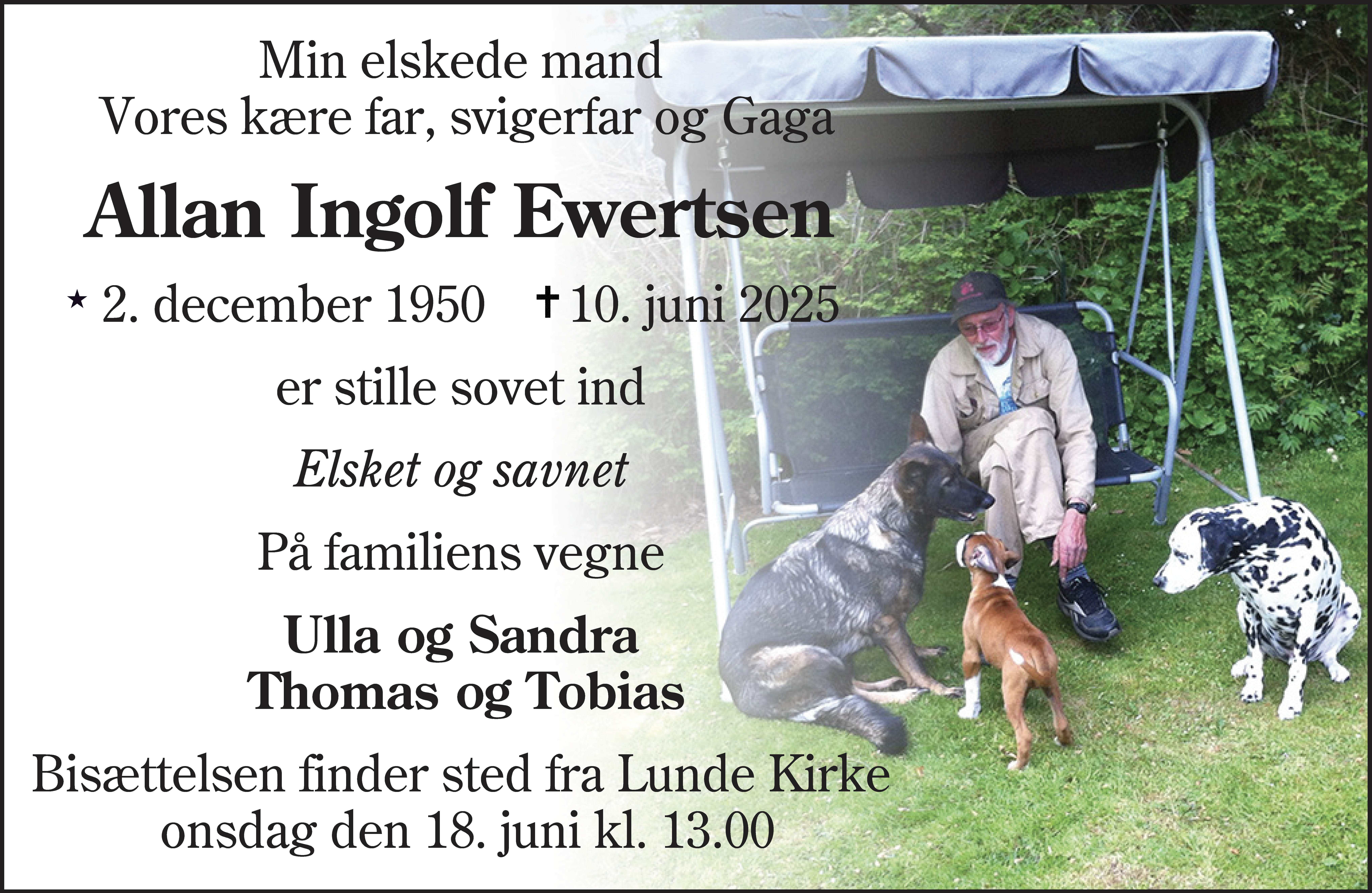 Dødsannonce for Allan Ingolf Ewertsen
