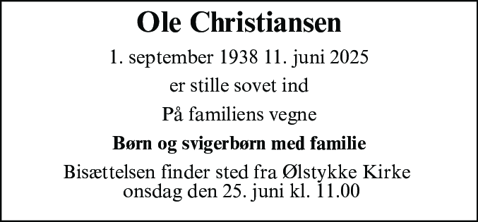 Dødsannonce for Ole Christiansen