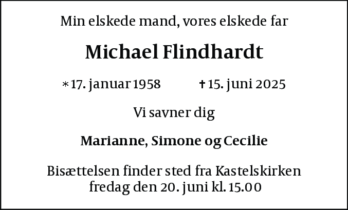 Dødsannonce for Michael Poul Flindhardt