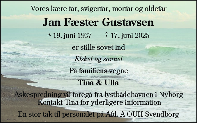 Dødsannonce for Jan Fæster Gustavsen