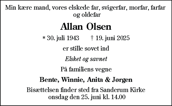 Dødsannonce for Karl Allan Olsen