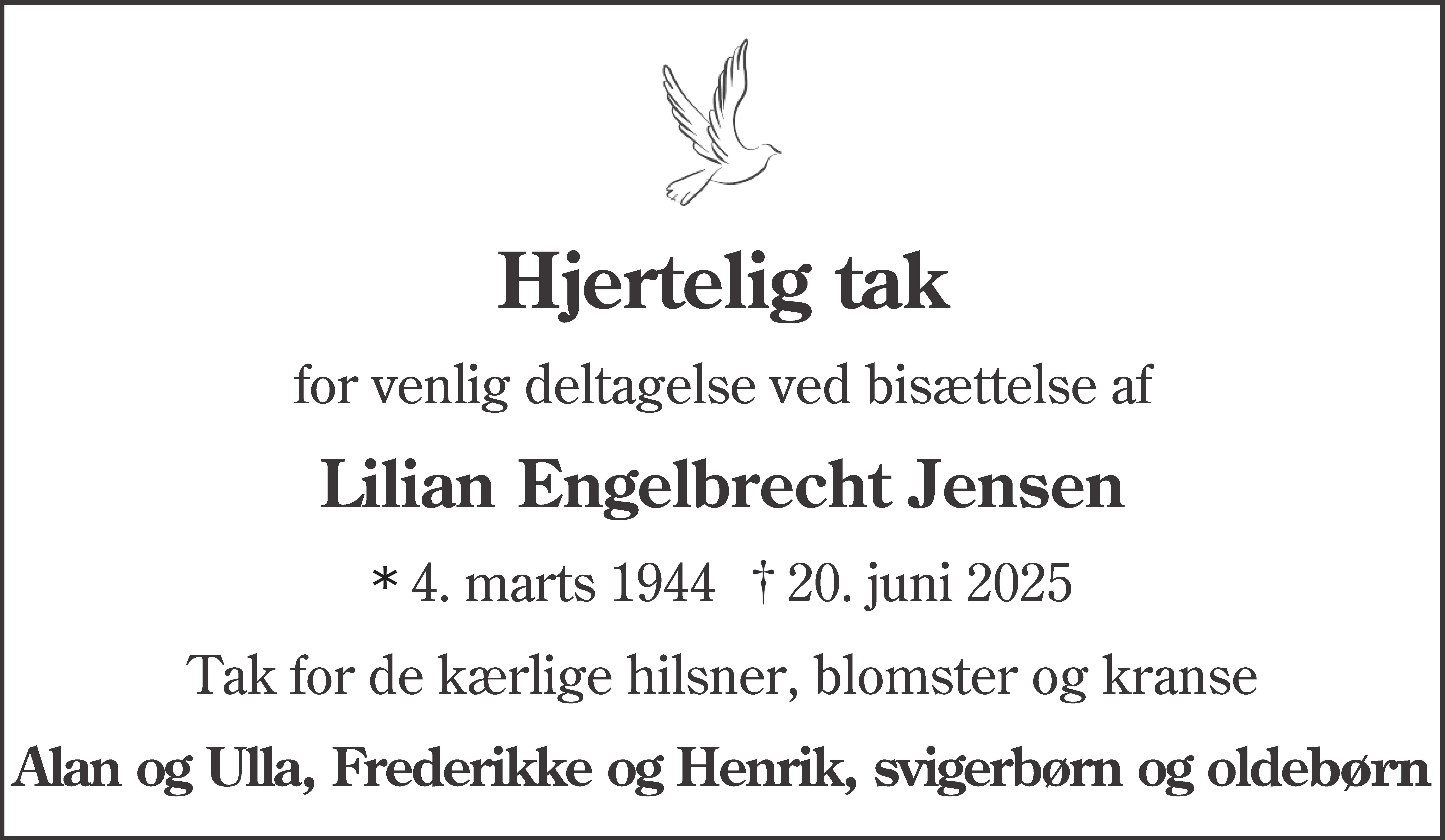 Dødsannonce for Lilian Jensen