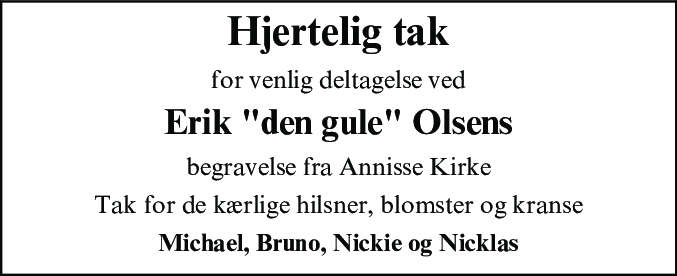 Dødsannonce for Erik Olsen