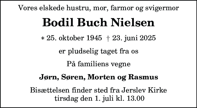 Dødsannonce for Bodil Buch Nielsen