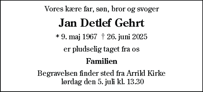 Dødsannonce for Jan Detlef Gehrt