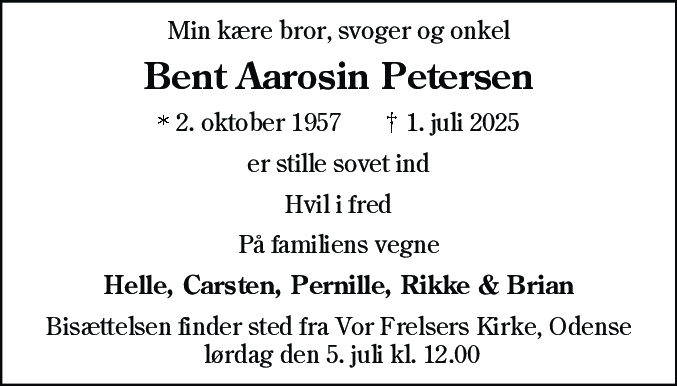 Dødsannonce for Bent Aarosin Petersen