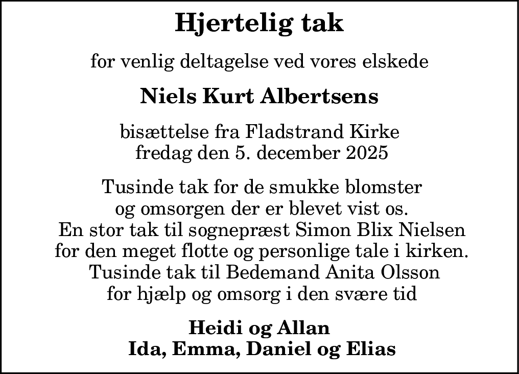 Dødsannonce for Niels Kurt Albertsen