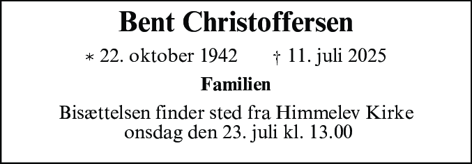 Dødsannonce for Bent Christoffersen